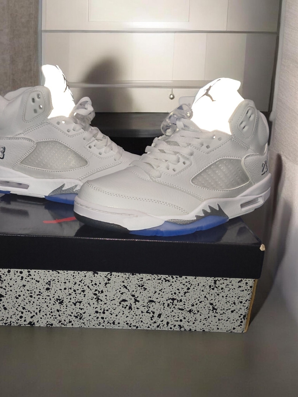 Jordan White with Blue Accents Retro Basketball Shoes